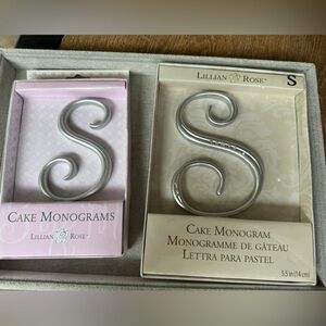 Set of 2 Lillian Rose Silver Cake Monogram 'S'